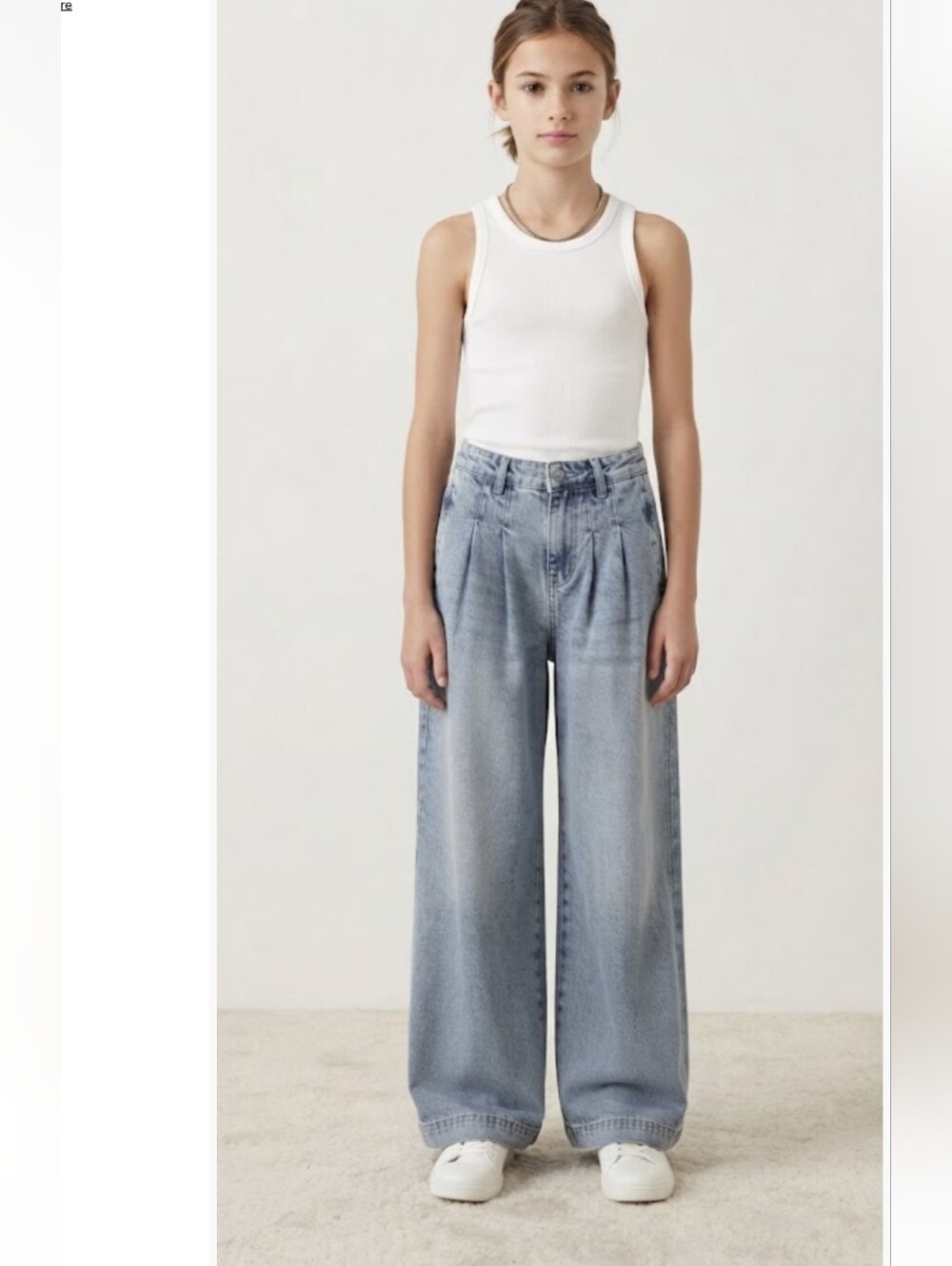 Tractr Pleated Front Wide Leg Baggy Jeans Blue Denim Vintage Wash Size 12 Girl